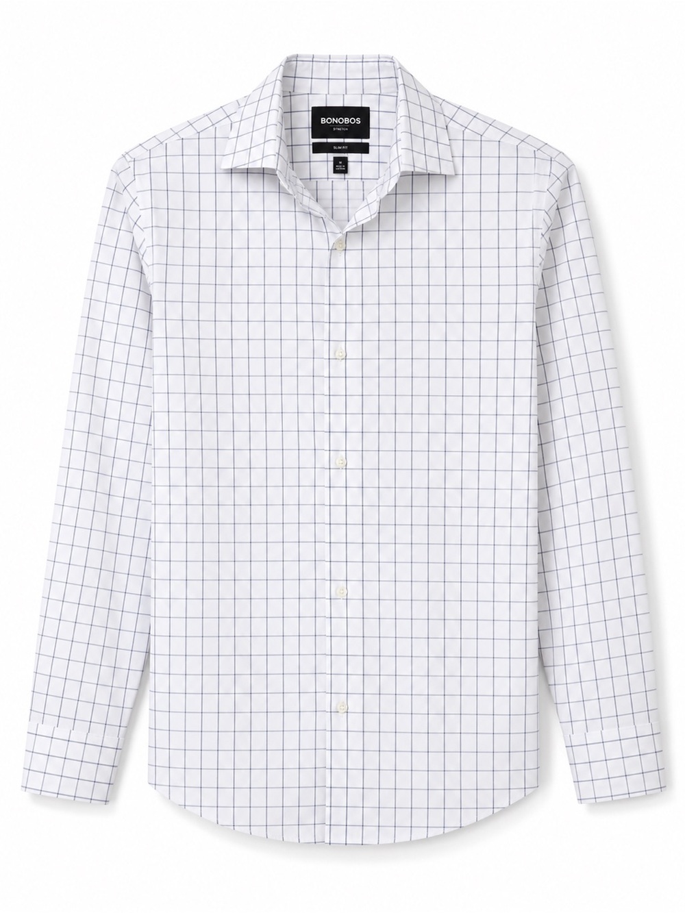 Bonobos Men’s Stretch Slim Fit Long Sleeve Button Down 15.5-33 White Blue Grid